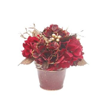 Composizione floreale artificiale con ortensia e bacche SUKI, vaso decorativo, rosso-oro, 25 cm, Ø 25 cm Composizione floreale artificiale con ortensia e bacche SUKI, vaso decorativo, rosso-oro, 25 cm, Ø 25 cm