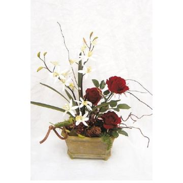 Composizione floreale artificiale con orchidea Dendrobium, rosa TALIMA, vaso decorativo, rosso-bianco, 50 cm, Ø 40 cm Composizione floreale artificiale con orchidea Dendrobium, rosa TALIMA, vaso decorativo, rosso-bianco, 50 cm, Ø 40 cm