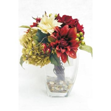Composizione floreale artificiale con dalia, ortensia THEES, vaso decorativo, rosso-crema-verde, 30 cm, Ø 25 cm Composizione floreale artificiale con dalia, ortensia THEES, vaso decorativo, rosso-crema-verde, 30 cm, Ø 25 cm