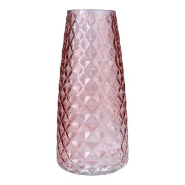 Vaso in vetro AMALFRIED con motivo a rombi, rosa antico, 21 cm, Ø 10 cm