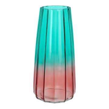 Vaso in vetro AMALFRIED con scanalature, turchese-rosa, 21 cm, Ø 10 cm