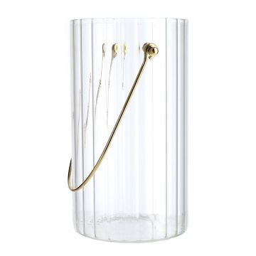 Vaso da fiori BLANDINA con manico, vetro, scanalato, trasparente-oro, 18 cm, Ø 10 cm