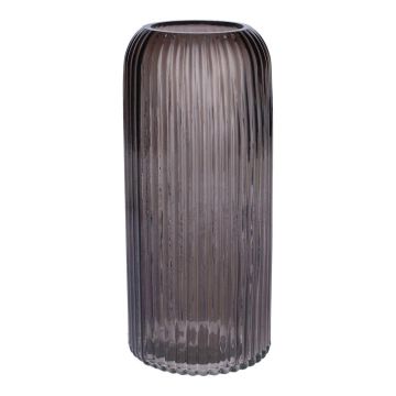 Vaso da fiori ALBURGIS con scanalature, vetro, grigio-trasparente, 25cm, Ø10cm