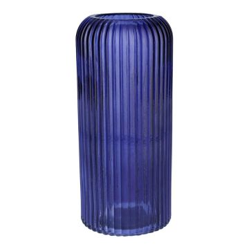 Vaso da fiori ALBURGIS con scanalature, vetro, blu scuro trasparente, 25 cm, Ø 10 cm Vaso da fiori ALBURGIS con scanalature, vetro, blu scuro trasparente, 25 cm, Ø 10 cm