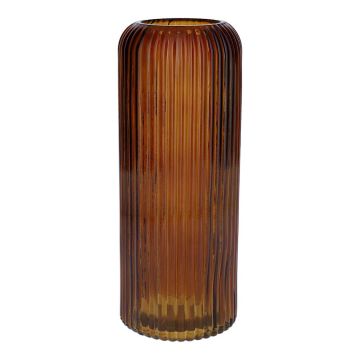 Vaso da fiori ALBURGIS con scanalature, vetro, arancione-marrone-trasparente, 25 cm, Ø 10 cm