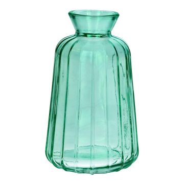 Bottiglia decorativa in vetro TATIANA con scanalature, turchese-trasparente, 11 cm, Ø 6,5 cm Bottiglia decorativa in vetro TATIANA con scanalature, turchese-trasparente, 11 cm, Ø 6,5 cm