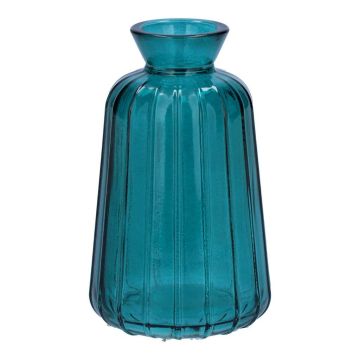 Bottiglia decorativa in vetro TATIANA con scanalature, blu petrolio-trasparente, 11 cm, Ø 6,5 cm Bottiglia decorativa in vetro TATIANA con scanalature, blu petrolio-trasparente, 11 cm, Ø 6,5 cm