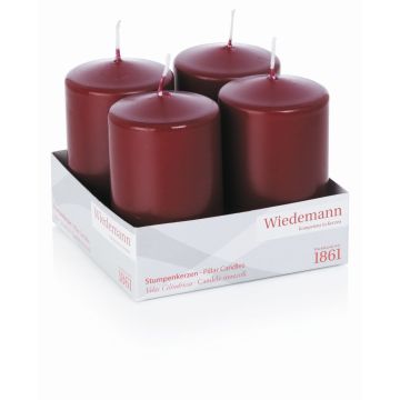 Candele dell'Avvento JENARO, 4 pezzi, bordeaux, 10cm, Ø6cm, 33h - Made in Germany