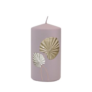 Candela a colonna LLUVIA con motivo a fronde di palma, malva, 13cm, Ø7cm, 52h