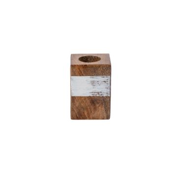 Portalumino rettangolare in legno KARLINA per candele affusolate, bianco naturale, 4x4x6cm Portalumino rettangolare in legno KARLINA per candele affusolate, bianco naturale, 4x4x6cm