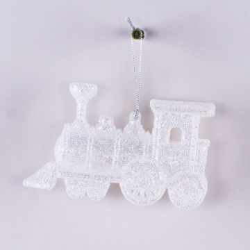 Ciondolo acrilico di locomotiva GEREON, glitter, bianco-argento, 12x7cm Ciondolo acrilico di locomotiva GEREON, glitter, bianco-argento, 12x7cm