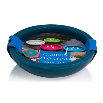 Candela galleggiante per esterni NEREA, 3 stoppini, azzurro, 4,5cm, Ø15,8cm, 5,5h