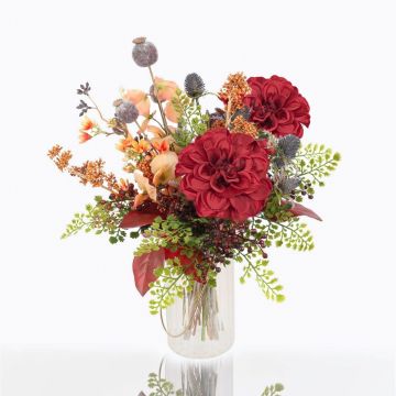 Bouquet finto autunnale HELENA, dalia, rosso, 40cm, Ø35cm