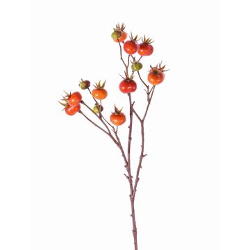 Ramo artificiale di rosa villosa GERDA con frutti, arancione, 65cm