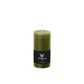 Candela a colonna / Candela di cera AURORA, verde oliva, 12cm, Ø5,8cm, 42h - Made in Germany