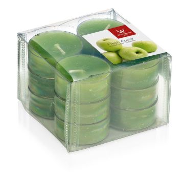 Set di 12 lumini profumati / Candela profumata ASTRID, verde mela, 1,6cm, Ø3,7cm, 4h