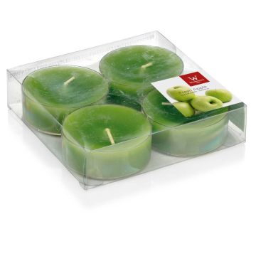 Set di 4 lumini grandi / Lumini profumati ASTRID, verde mela, 1,9cm, Ø5,7cm, 8h