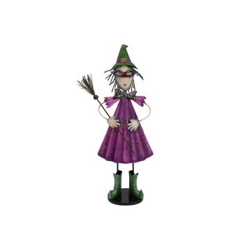 Figura decorativa di Halloween piccola strega MYSTERY con scopa, cappello, 100 cm