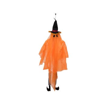 Figura decorativa di Halloween: fantasma JEGOR con cappello da strega, LED, arancione, 150 cm
