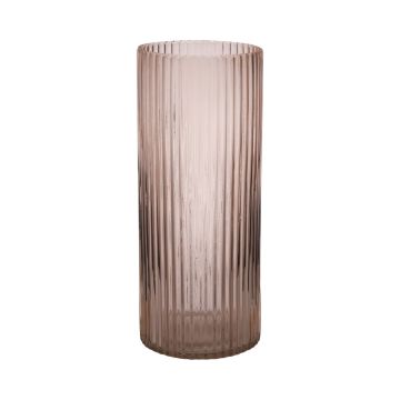Vaso moderno in vetro SORCHA con scanalature, rosa pallido-trasparente, 30cm, Ø12,5cm