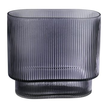 Vaso da tavolo ovale in vetro MARICEL con scanalature, grigio-trasparente, 18x10x20cm