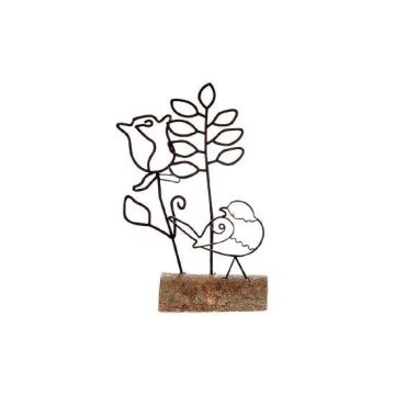 Figurina decorativa PANINO con uccellino e fiori, metallo, base in legno, nero-marrone, 13x4x18,5 cm Figurina decorativa PANINO con uccellino e fiori, metallo, base in legno, nero-marrone, 13x4x18,5 cm