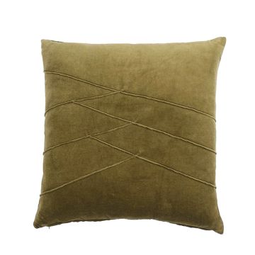 Cuscino in velluto NOELANI, cuciture decorative diagonali, verde kaki, 45x45cm