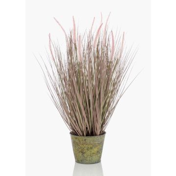 Erba sintetica per lampade OVIDIO, pannocchie, vaso in zinco, rosa-verde, 70cm