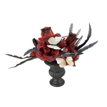 Bouquet di fiori da tavolo di Halloween LESCADIA con rose, farfalle, rosso-nero, 30cm, Ø25cm Bouquet di fiori da tavolo di Halloween LESCADIA con rose, farfalle, rosso-nero, 30cm, Ø25cm