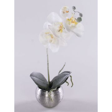 Orchidea Phalaenopsis in tessuto KAREN, vaso decorativo, effetto ghiacciato, bianco, 35 cm