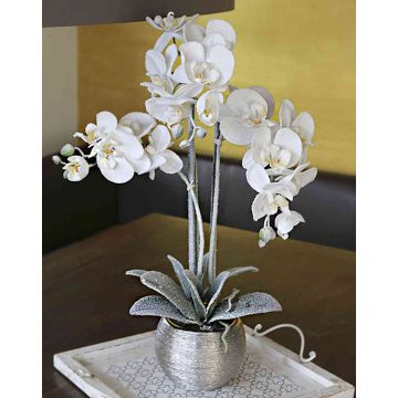 Orchidea Phalaenopsis in tessuto KAREN, vaso decorativo, effetto ghiacciato, bianco, 60 cm