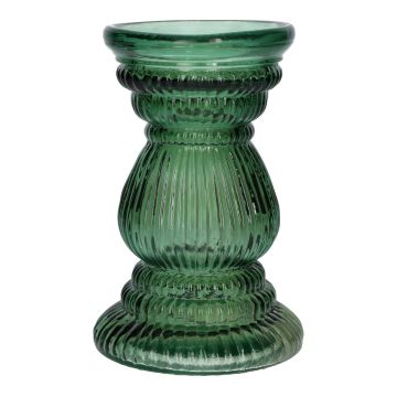 Vaso da fiori in vetro ELEONORE con scanalature, riciclato, verde-trasparente, 20 cm, Ø 12,5 cm