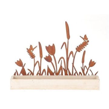 Vassoio decorativo in legno HIFTU con 6 bottiglie di vetro, fiori in zinco, ruggine, 35x6x28,5 cm Vassoio decorativo in legno HIFTU con 6 bottiglie di vetro, fiori in zinco, ruggine, 35x6x28,5 cm