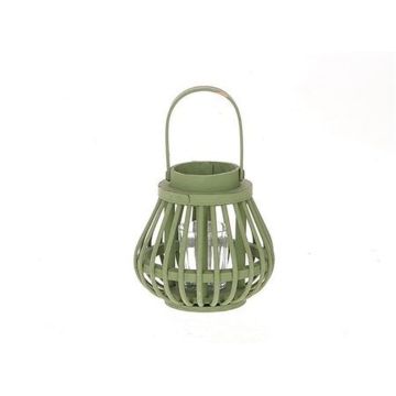 Lanterna in legno CHARITHRA con manico, inserto in vetro, verde, 15 cm, Ø 15,5 cm Lanterna in legno CHARITHRA con manico, inserto in vetro, verde, 15 cm, Ø 15,5 cm