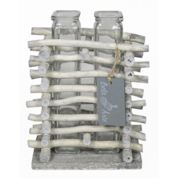 Vaso a stelo in vetro SIHAM, supporto in legno, 2 vetri, trasparente, 13,5x8,5x17cm