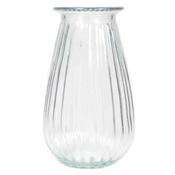 Vaso da fiori in vetro DORITA con scanalature, trasparente, 21cm, Ø13cm