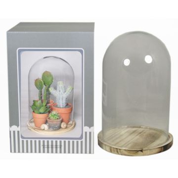 Campana di vetro SABIKA con fondo in legno marmorizzato, trasparente, 25cm, Ø17,5cm