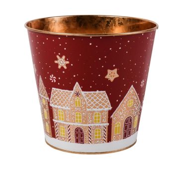 Portafiori in zinco MAVETA con motivo casetta di pan di zenzero, rosso scuro-ramato, 18cm, Ø20,5cm Portafiori in zinco MAVETA con motivo casetta di pan di zenzero, rosso scuro-ramato, 18cm, Ø20,5cm