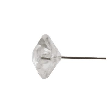 Spilli decorativi MELORIA in scatola di plastica, testa a diamante, 100 pezzi, trasparenti, Ø0,5cm