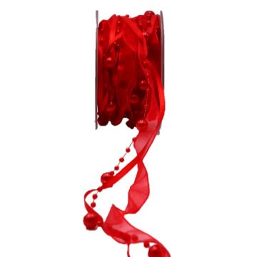 Nastro regalo a perline CARESA in chiffon e raso, rosso, 5 m, 20 mm