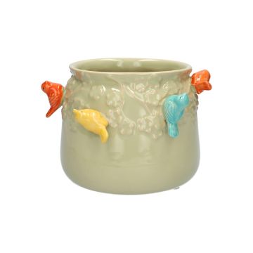 Vaso da fiori BIRDIE in ceramica, con uccellini 3D, verde-arancione-giallo-blu, 11 cm, Ø 13,5 cm Vaso da fiori BIRDIE in ceramica, con uccellini 3D, verde-arancione-giallo-blu, 11 cm, Ø 13,5 cm