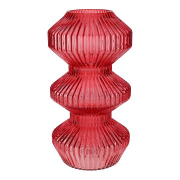 Vaso in vetro LUCELLE con scanalature, rosso ciliegia, 30cm, Ø16cm
