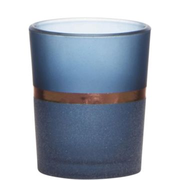 Portacandela di vetro DUSTEN, strisce decorative, blu-opaco, 6,5cm, Ø5,5cm Portacandela di vetro DUSTEN, strisce decorative, blu-opaco, 6,5cm, Ø5,5cm