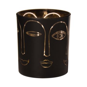 Vaso per candele in vetro LEOLINE con facce, nero-oro, 8cm, Ø7cm Vaso per candele in vetro LEOLINE con facce, nero-oro, 8cm, Ø7cm