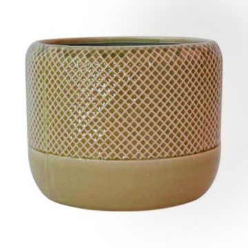 Fioriera DANYLO in ceramica, motivo a rombi, verde-marrone, 15cm, Ø19cm