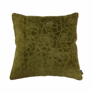 Cuscino in velluto ALAIA, fantasia di rose, verde-giallo, 45x45cm