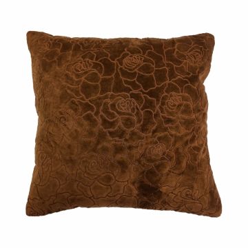 Cuscino in velluto ALAIA, motivo a rose, marrone cioccolato, 45x45cm