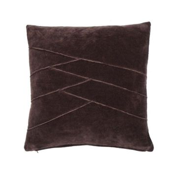 Cuscino in velluto NOELANI, cuciture decorative diagonali, marrone cioccolato, 45x45cm