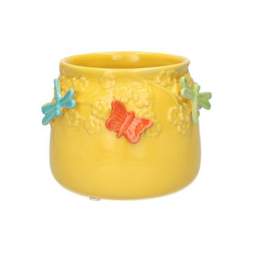 Vaso da fiori KIMANA in ceramica, farfalle e libellule 3D, giallo-arancione-blu-verde, 11 cm, Ø 13,5 cm Vaso da fiori KIMANA in ceramica, farfalle e libellule 3D, giallo-arancione-blu-verde, 11 cm, Ø 13,5 cm