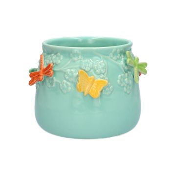 Vaso da fiori KIMANA in ceramica, farfalle e libellule 3D, blu-arancione-giallo-verde, 11 cm, Ø 13,5 cm Vaso da fiori KIMANA in ceramica, farfalle e libellule 3D, blu-arancione-giallo-verde, 11 cm, Ø 13,5 cm